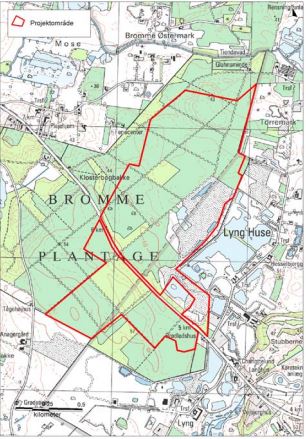 Placering af råstofindvindingsområde i Bromme Plantage.
