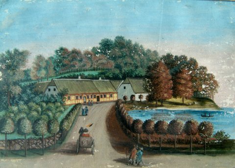 Krebshuset omkring 1800 set fra Rundingen. Akvarel: Stiftelsen Sorø Akademi
